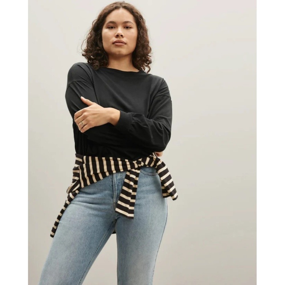 Everlane The Organic Cotton Oversized Long-Sleeve Tee Black Crew Neutral NWT XS